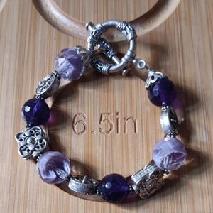 Purple Beaded Women's Bracelet - Amethyst Tone